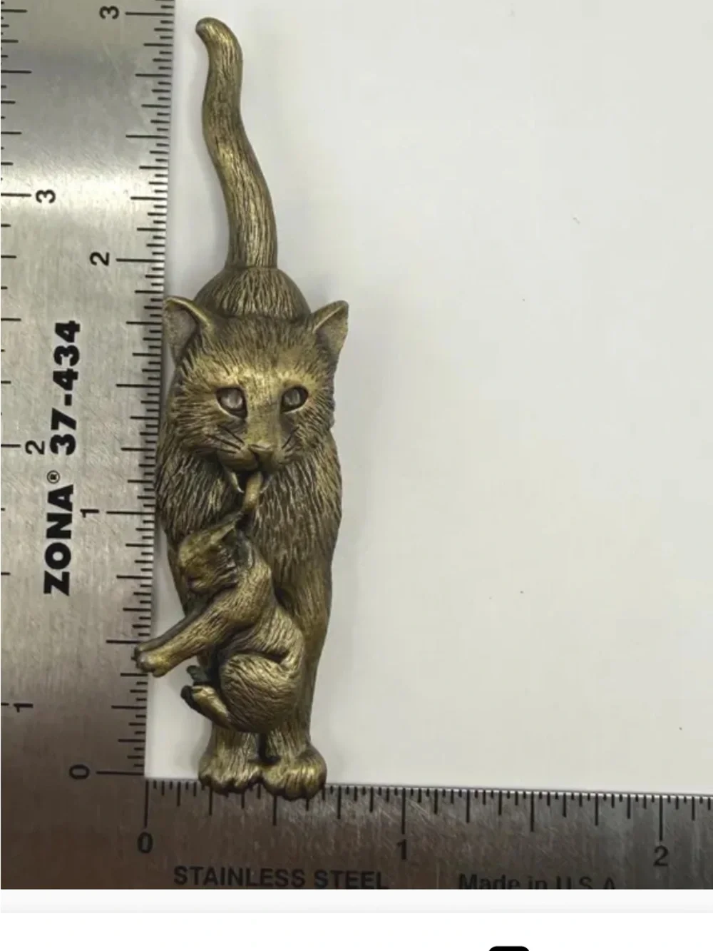 JJ Jonette VTG Mother Cat with Kitten Baby Pewter Tone Brooch Pin “SIGNED”